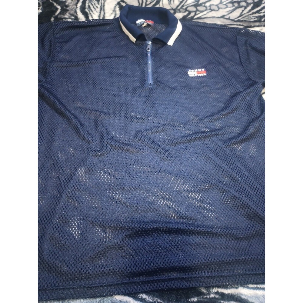 Rare Vintage Made In The USA Tommy Hilfiger Mesh Jersey Size XXL Blue